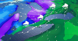 Messy storm setup in Ontario with swath of accumulating snow, rain