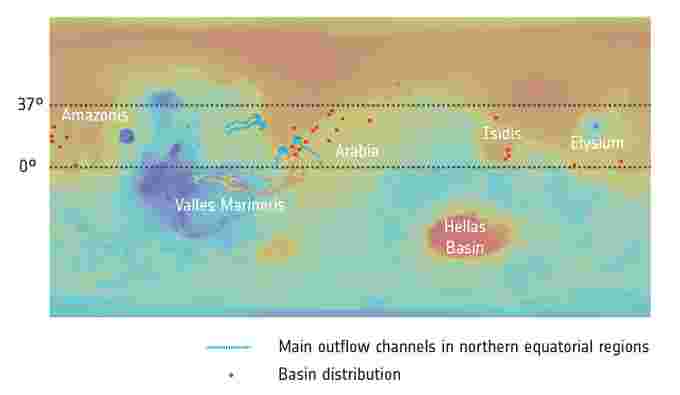 Distribution of basins once wet on Mars