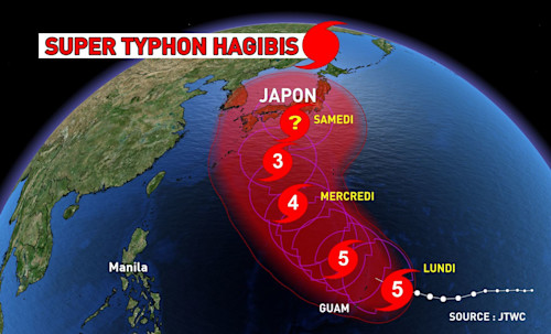 Typhon Hagibis : impact imminent sur le Japon, Tokyo en ligne de mire Typhon Hagibis : impact imminent sur le Japon, Tokyo en ligne de mire