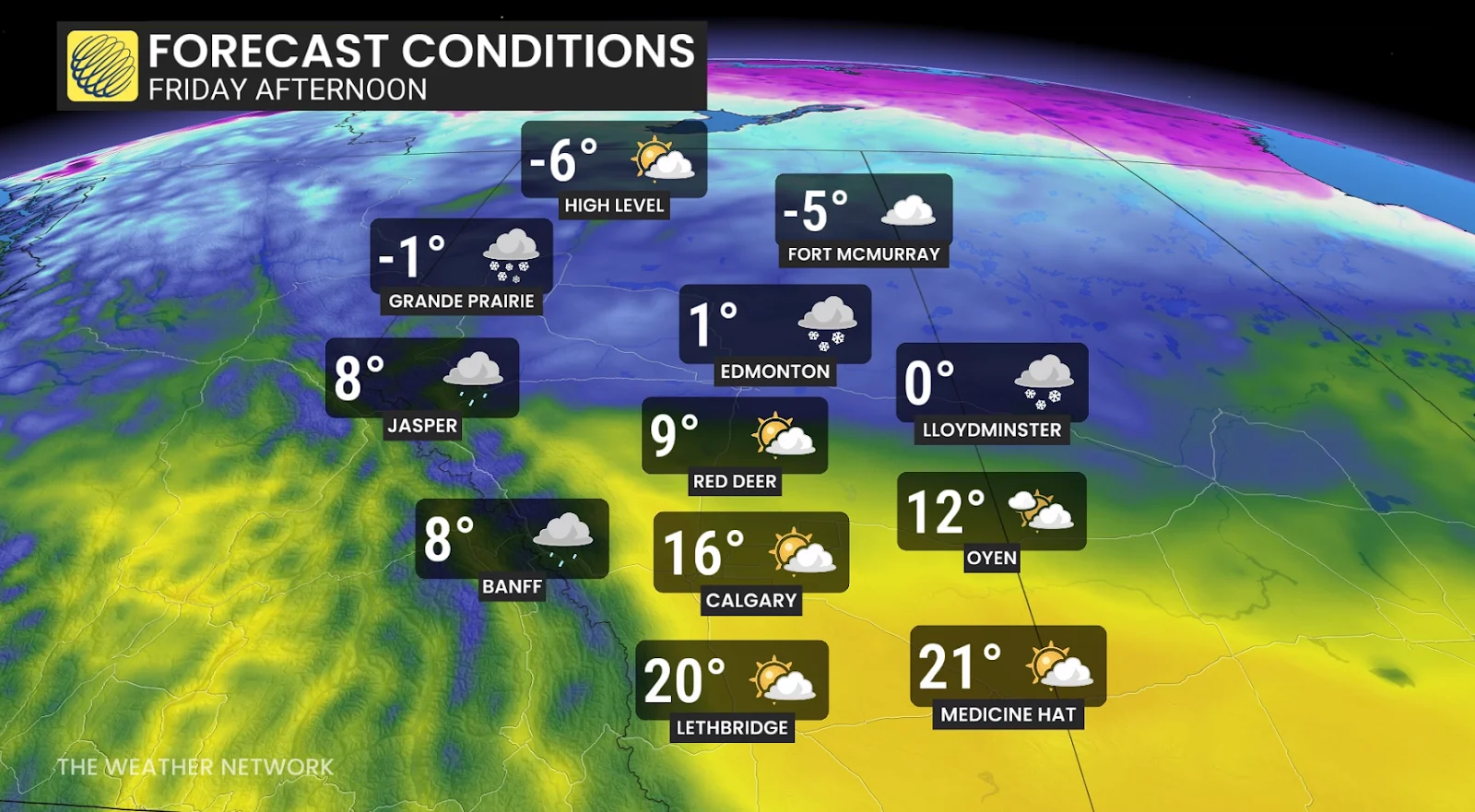 Alberta forecast temperatures Friday