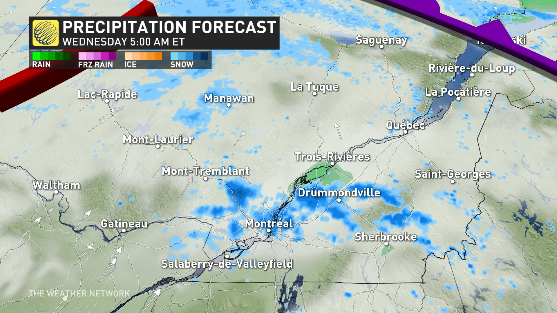 Wednesday morning timing precipitation Quebec