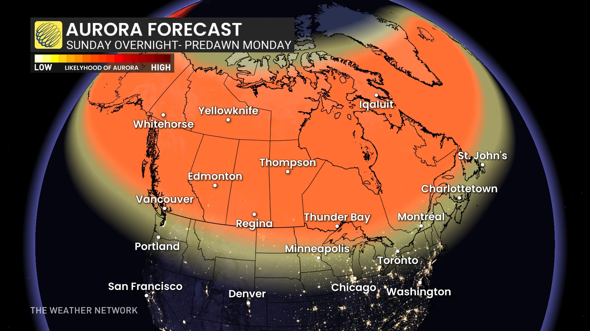 Aurora forecast in Canada Sunday night to pre-dawn hours Monday morning