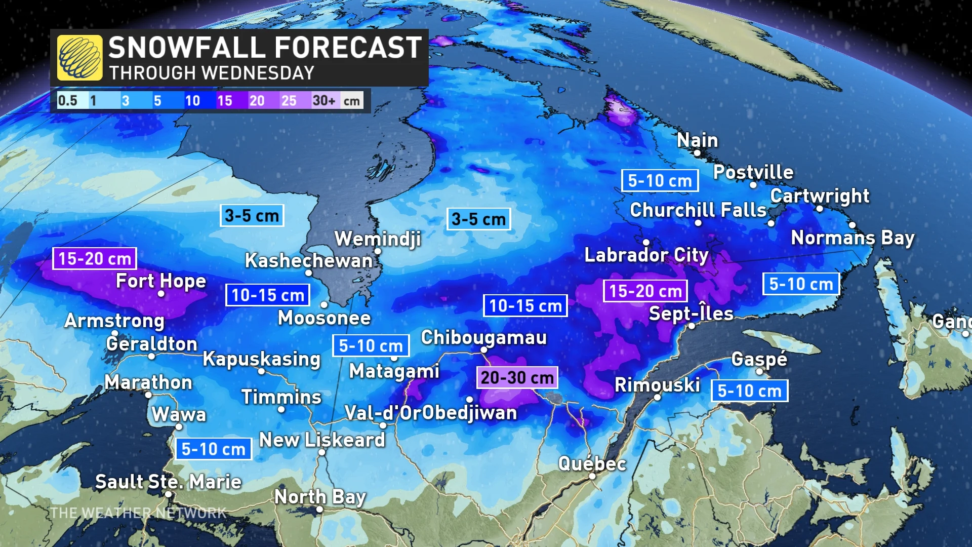 Ontario snowfall amounts through Wednesday_Nov. 10