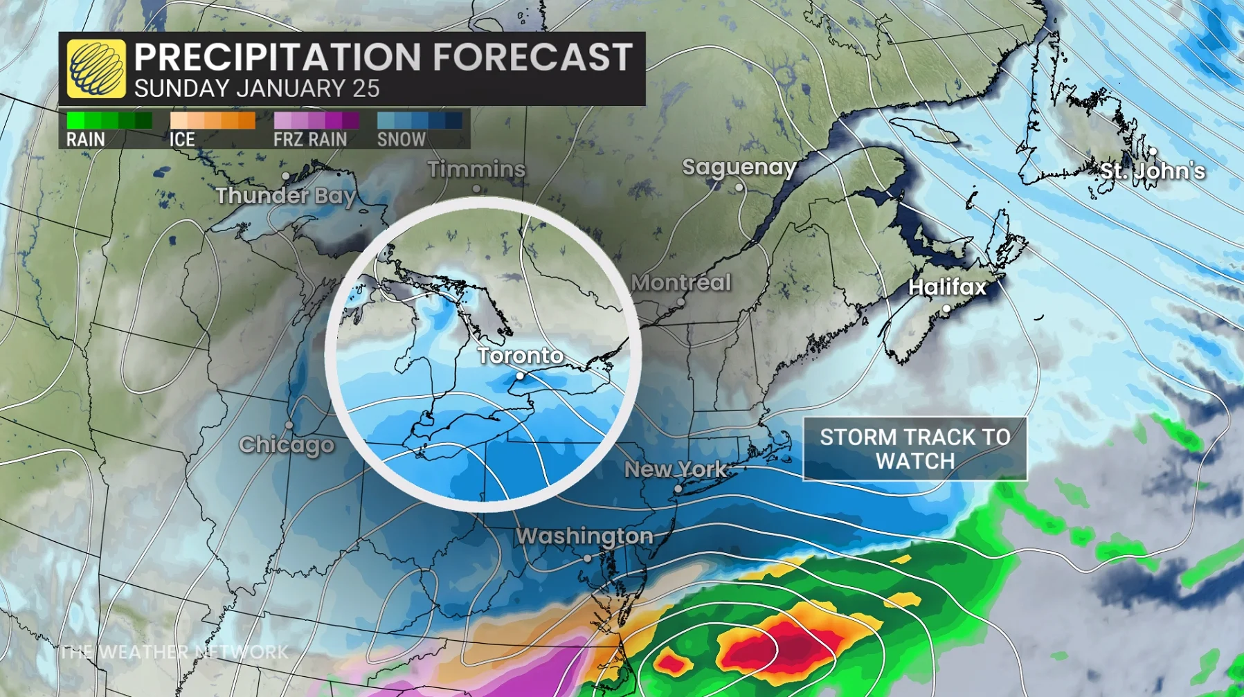 Ontario precipitation timing Sunday afternoon/storm to watch