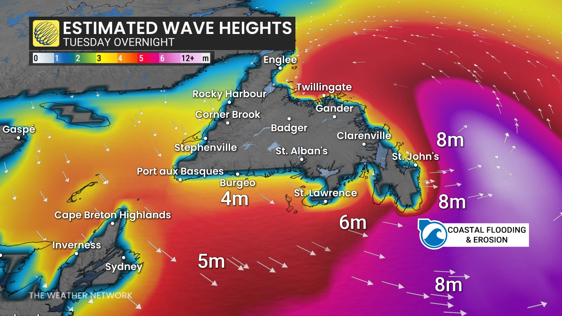 Atlantic Canada wave heights Tuesday overnight