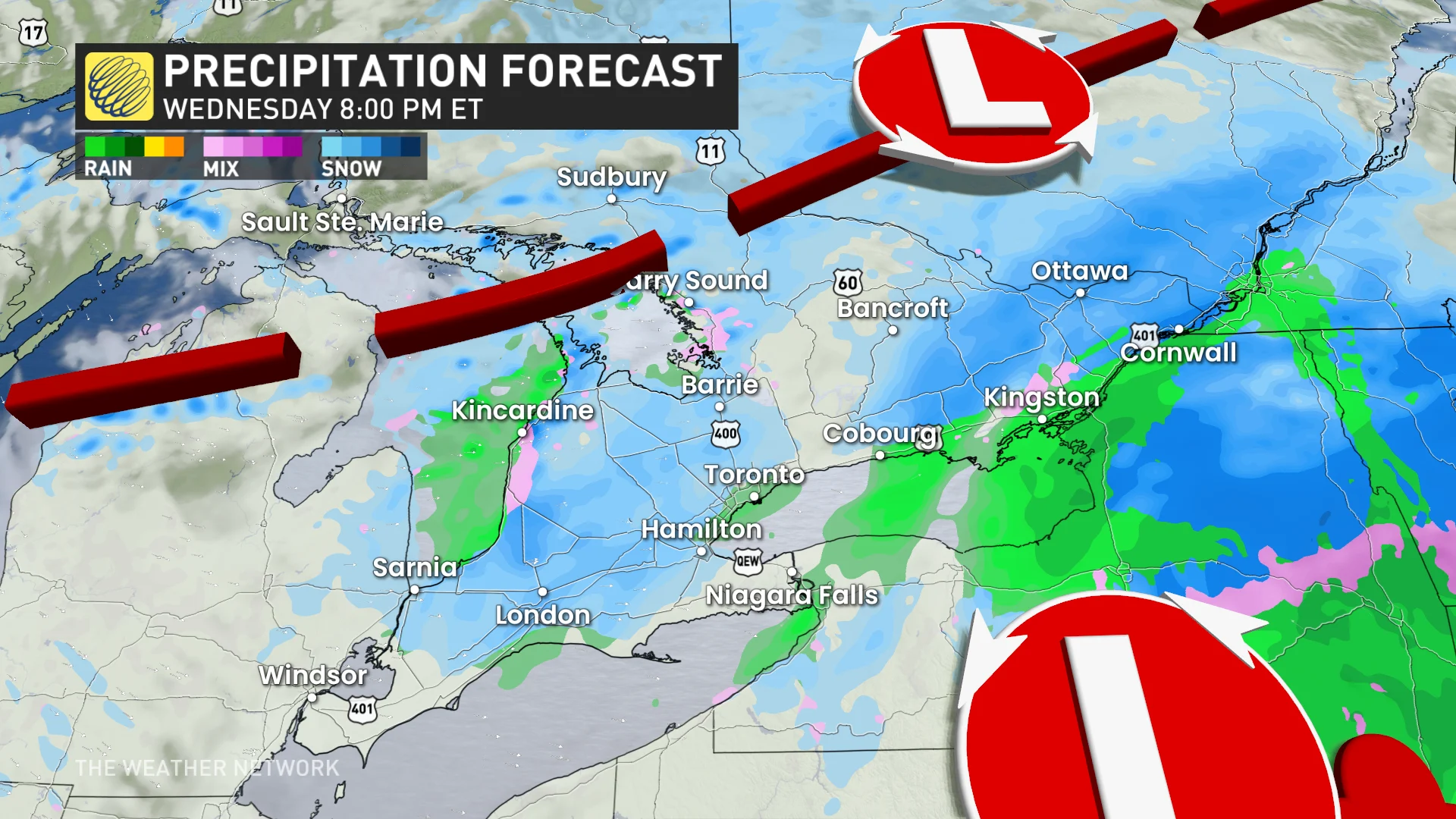 Wednesday evening precipitation timing Ontario