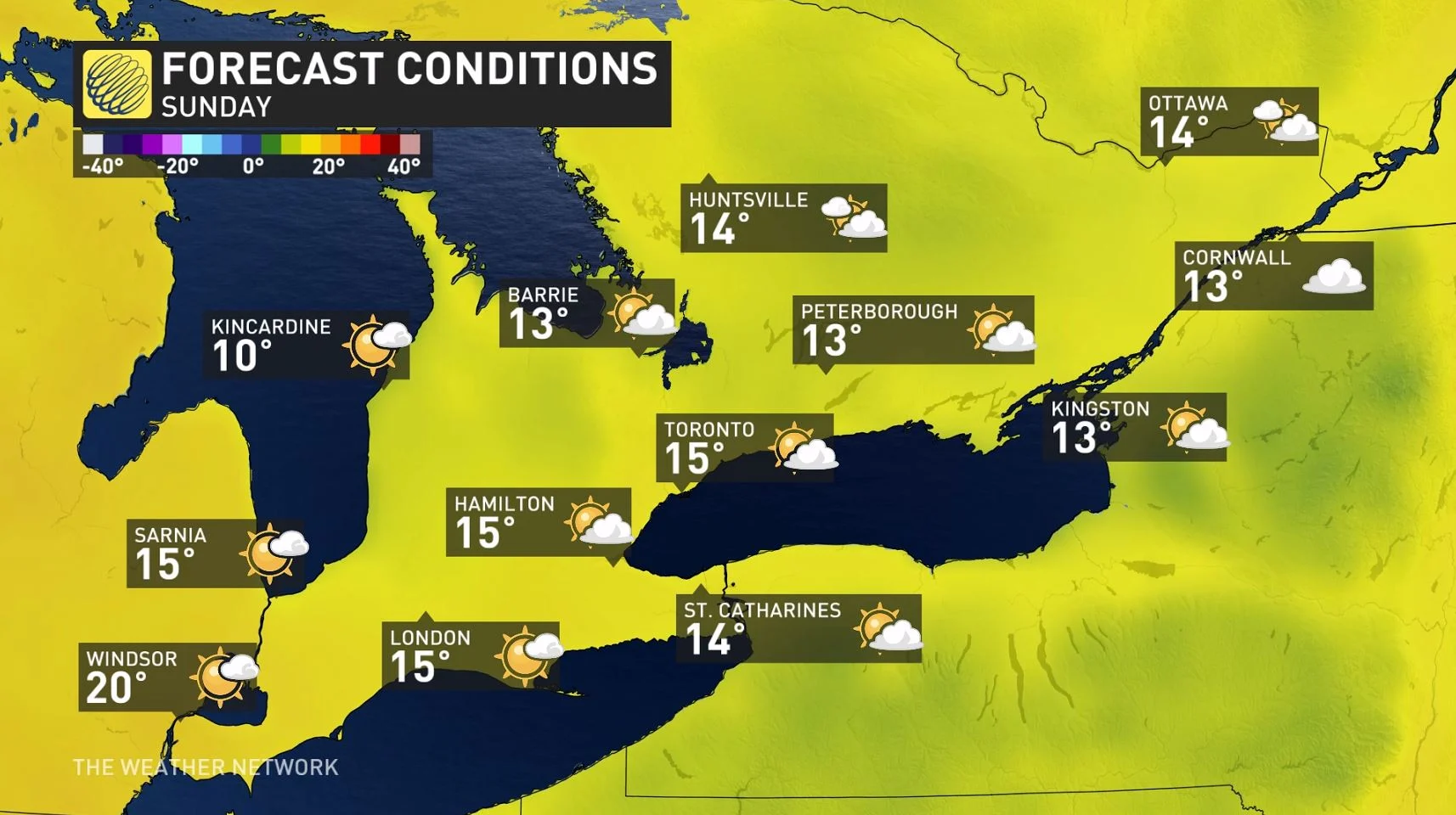 Baron - Southern Ontario Sunday temperatures