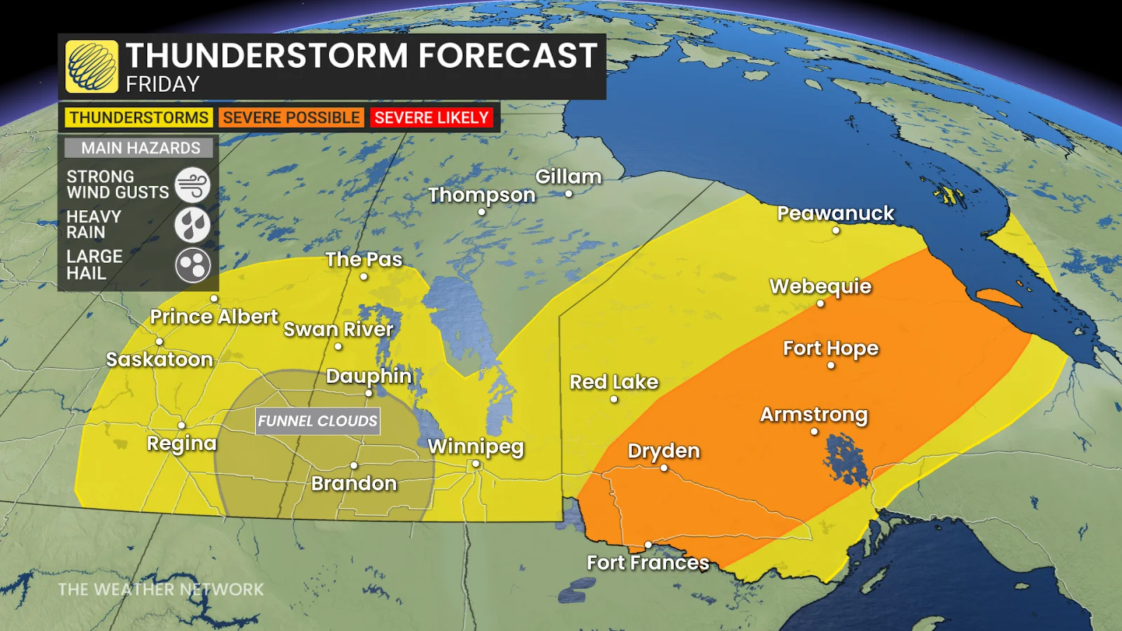 Thunderstorm, Ontario, Manitoba, Prairies, Forecast, Rain, Lightning, July 11, 2025. (The Weather Network/Rachel Modestino)