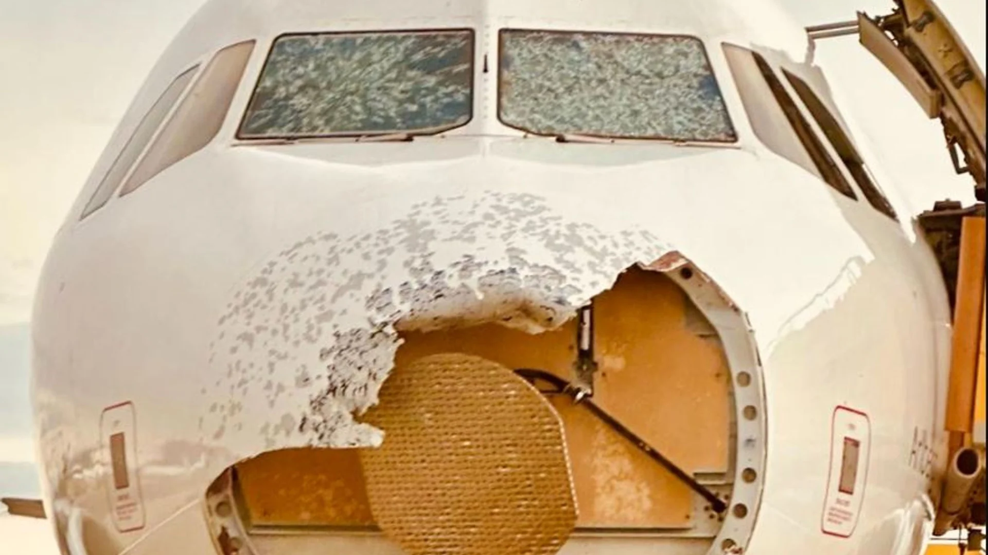 Images show how much damage hail can do to a plane in just a few seconds