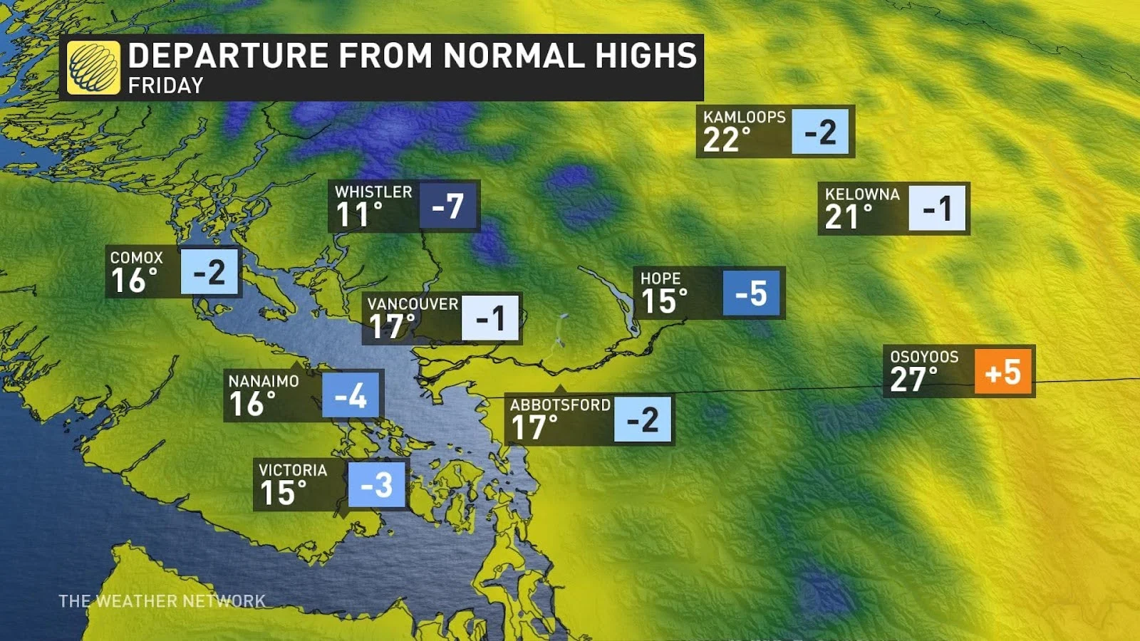 BC temperature departures June 9 2024