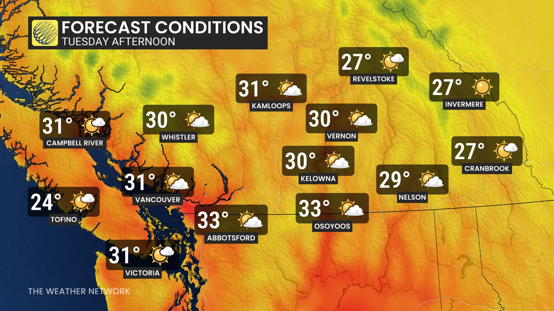 B.C. Tuesday forecast temperatures and dry conditions - June 22, 2026