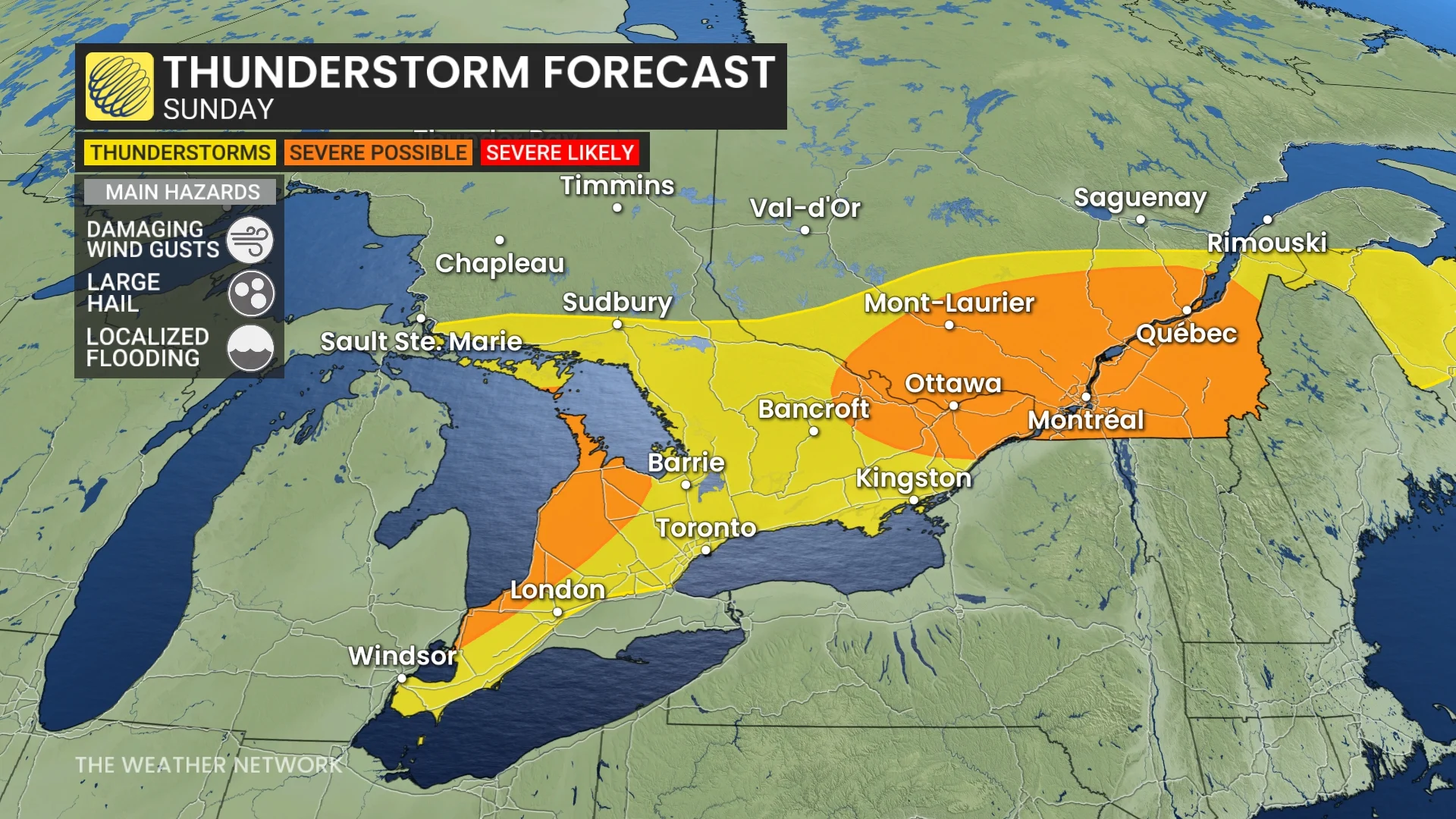 Ontario storm risk map Sunday