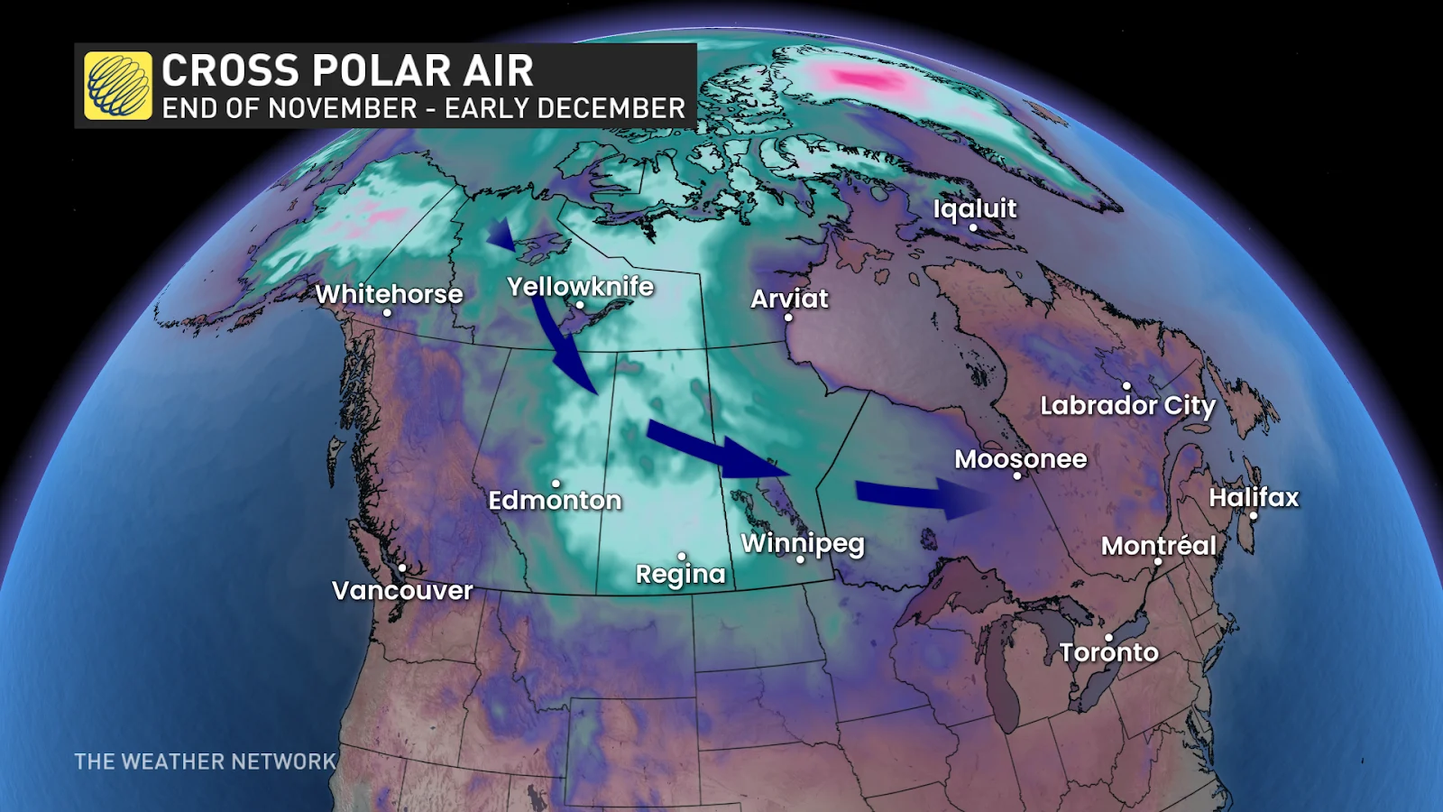 cross polar air moving into canada