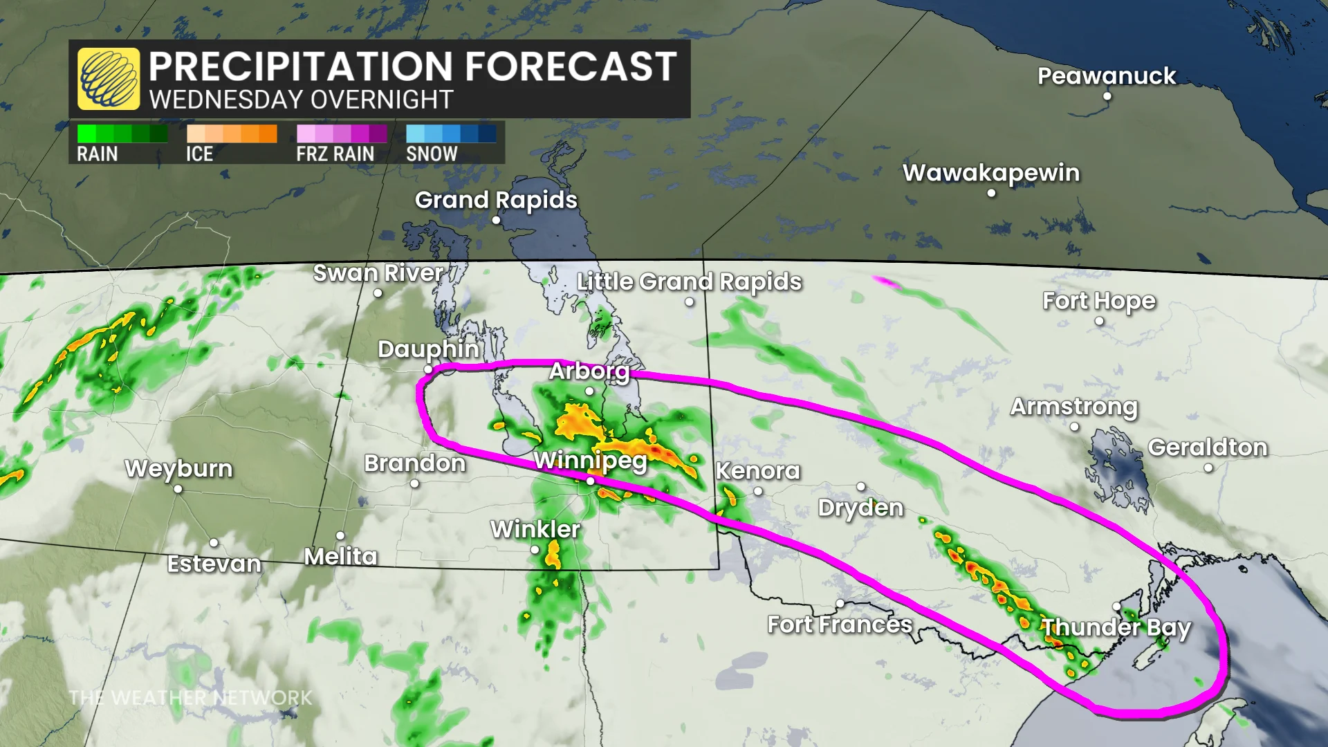 Prairies precipitation timing Wednesday overnight