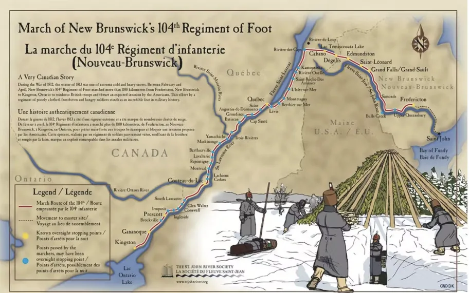 Do not reuse: The 104th is an under-recognized military march on par with great marches in history. Here the route is mapped out. Drew Kennickell/The St. John River Society via The Conversation