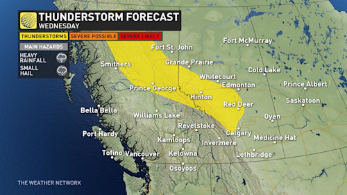 The Weather Network Prairies Thunderstorm risk threatens heavy rain