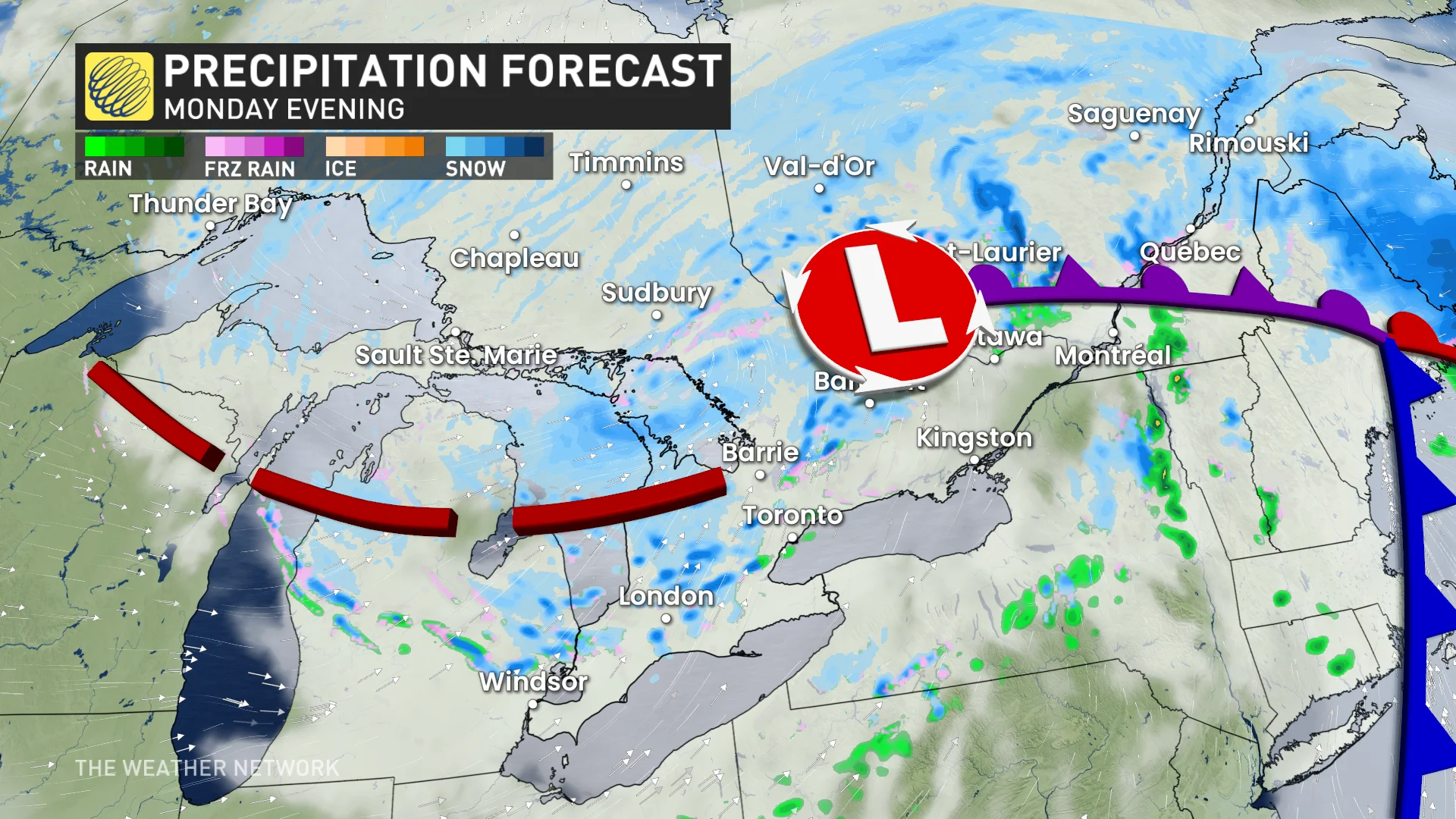 Monday evening Ontario precipitation forecast