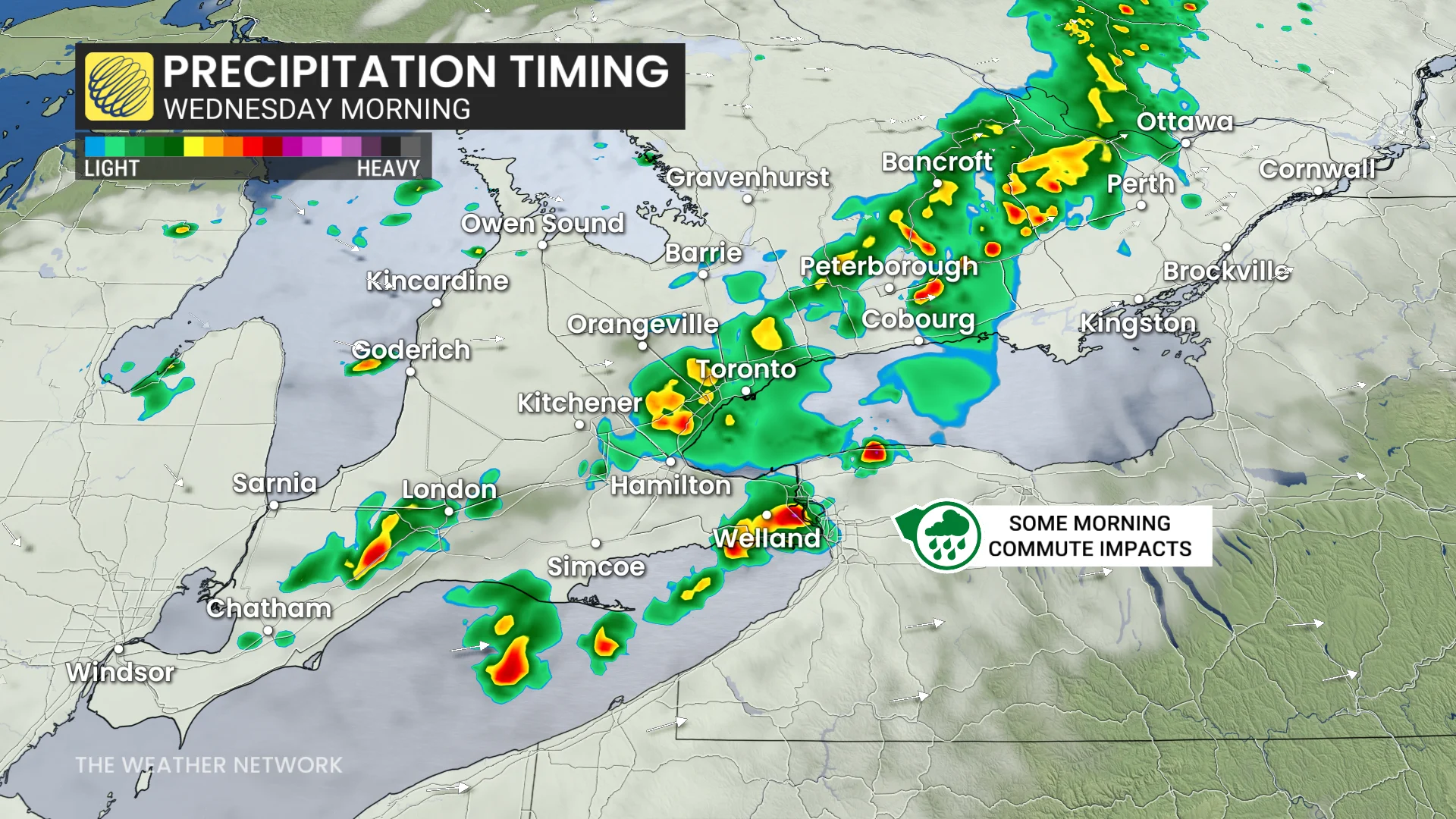 Ontario precipitation timing Wednesday morning