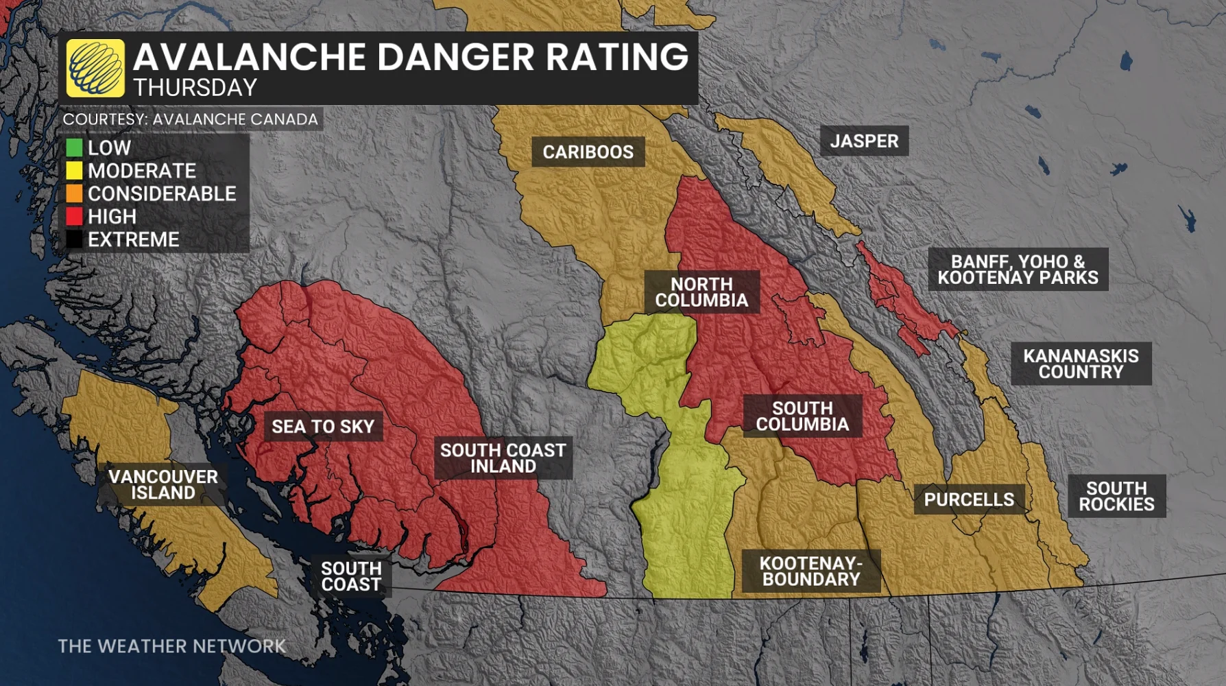 B.C. avalanche danger rating Thursday
