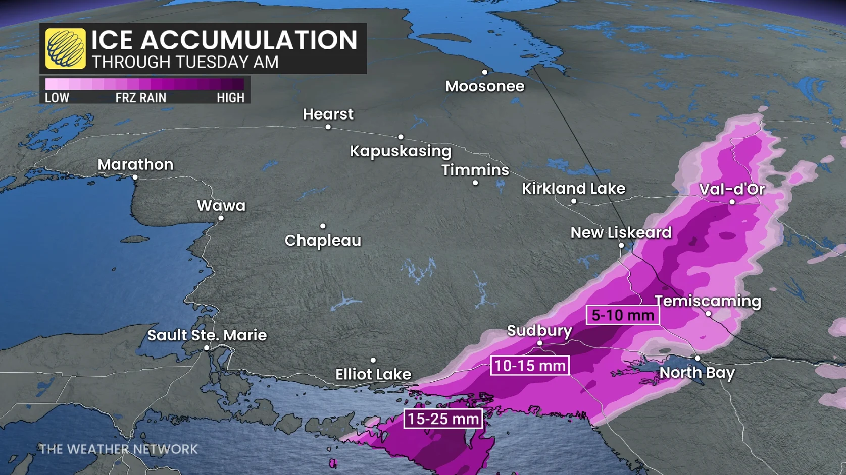 Northern Ontario freezing rain acculmulation