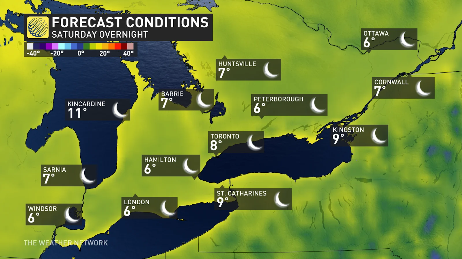 Southern Ontario Saturday overnight forecast conditions - Oct .16, 2024