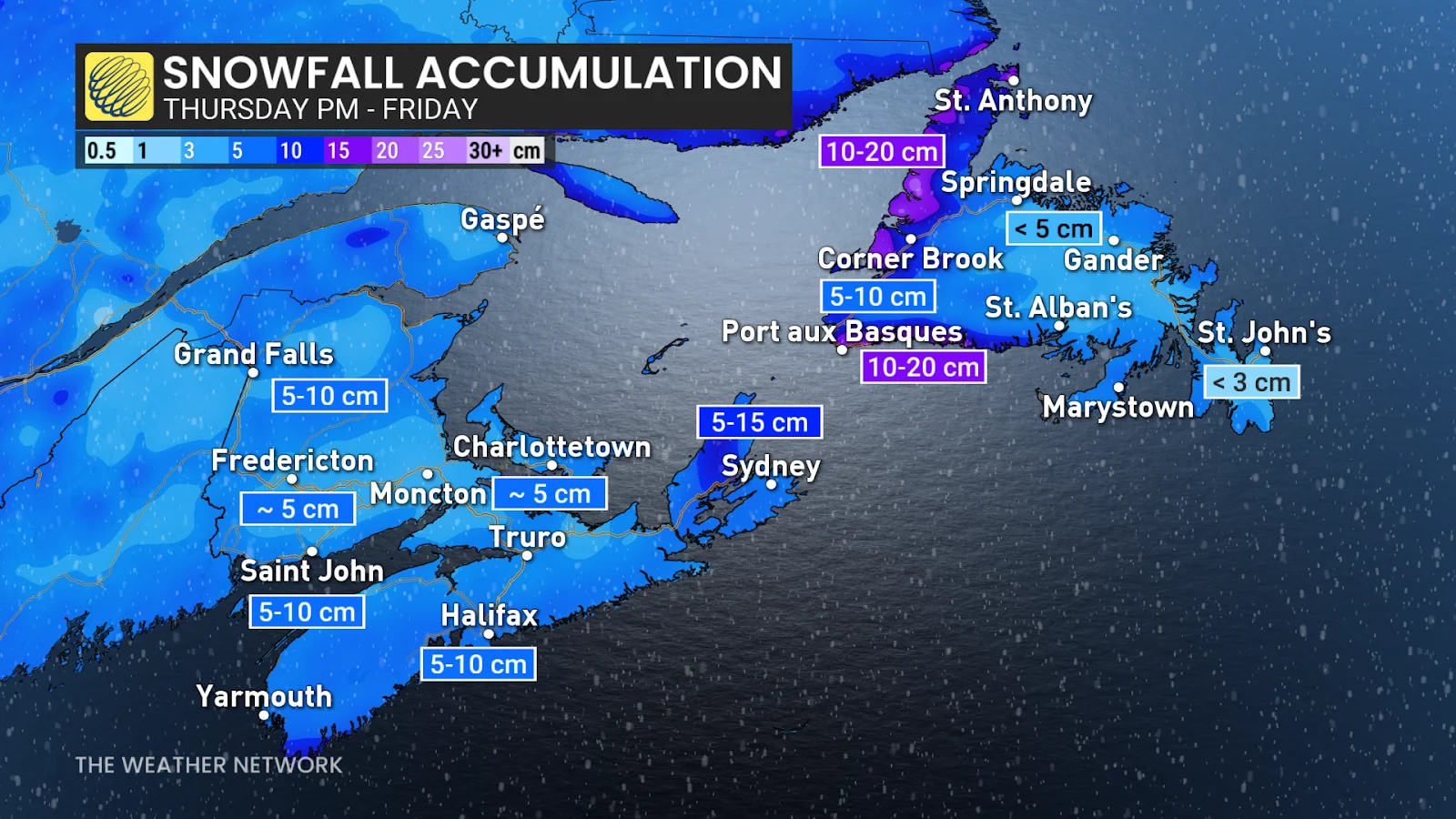 Atlantic Canada forecast snow totals Thursday through Friday - Feb. 5, 2025