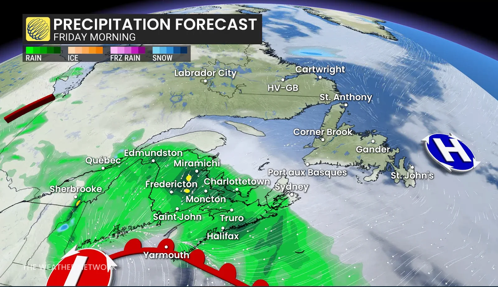 Precipitation, Forecast, Atlantic, Canada, Halifax, St. John's, Fredericton, Charlottetown, May 21, 2025. (The Weather Network)
