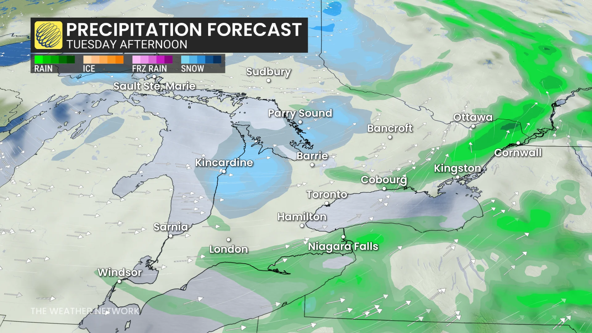 Baron - Ontario precipitation Tuesday afternoon - April 14