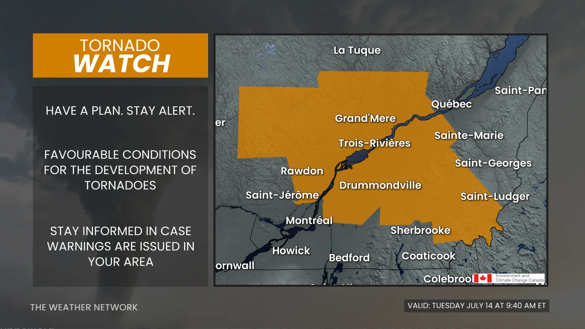 Baron - Tornado watch Quebec UPDATED - July 14