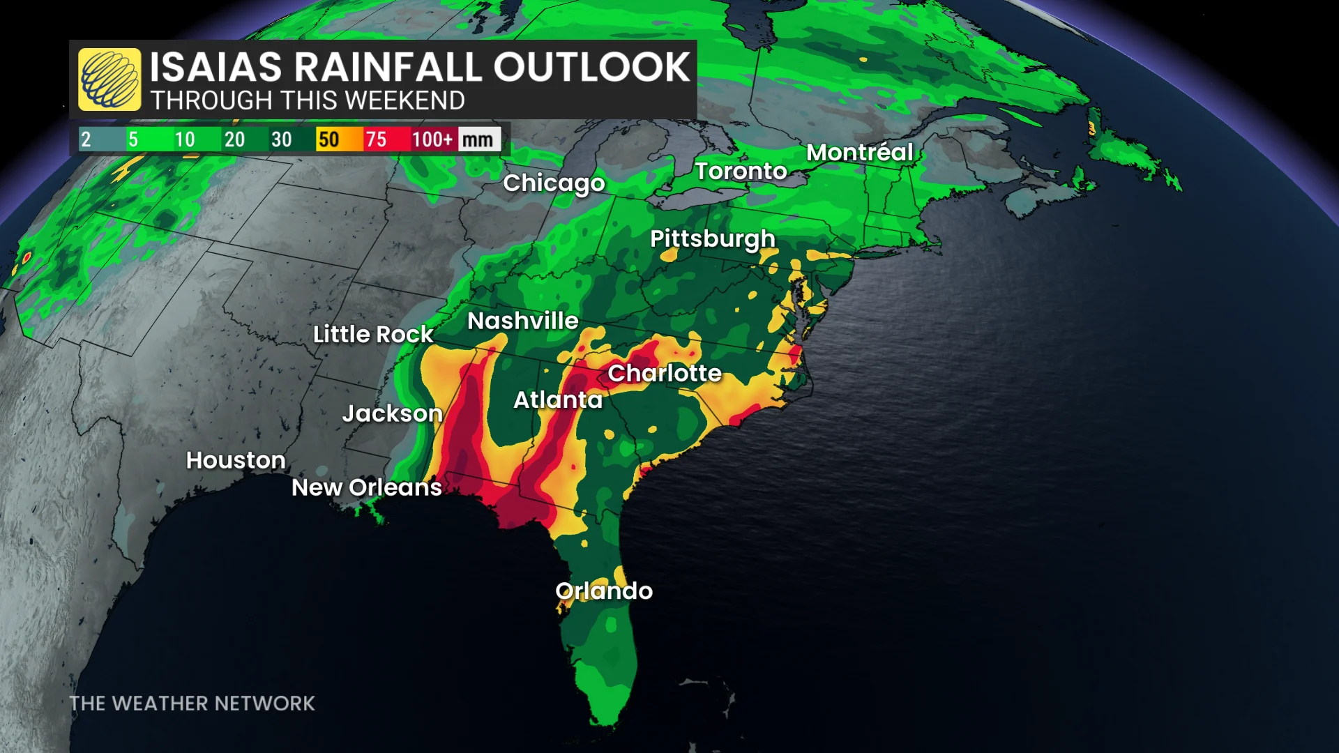 Eastern Canada-US forecast rain totals from Isaiah - Oct. 9, 2026