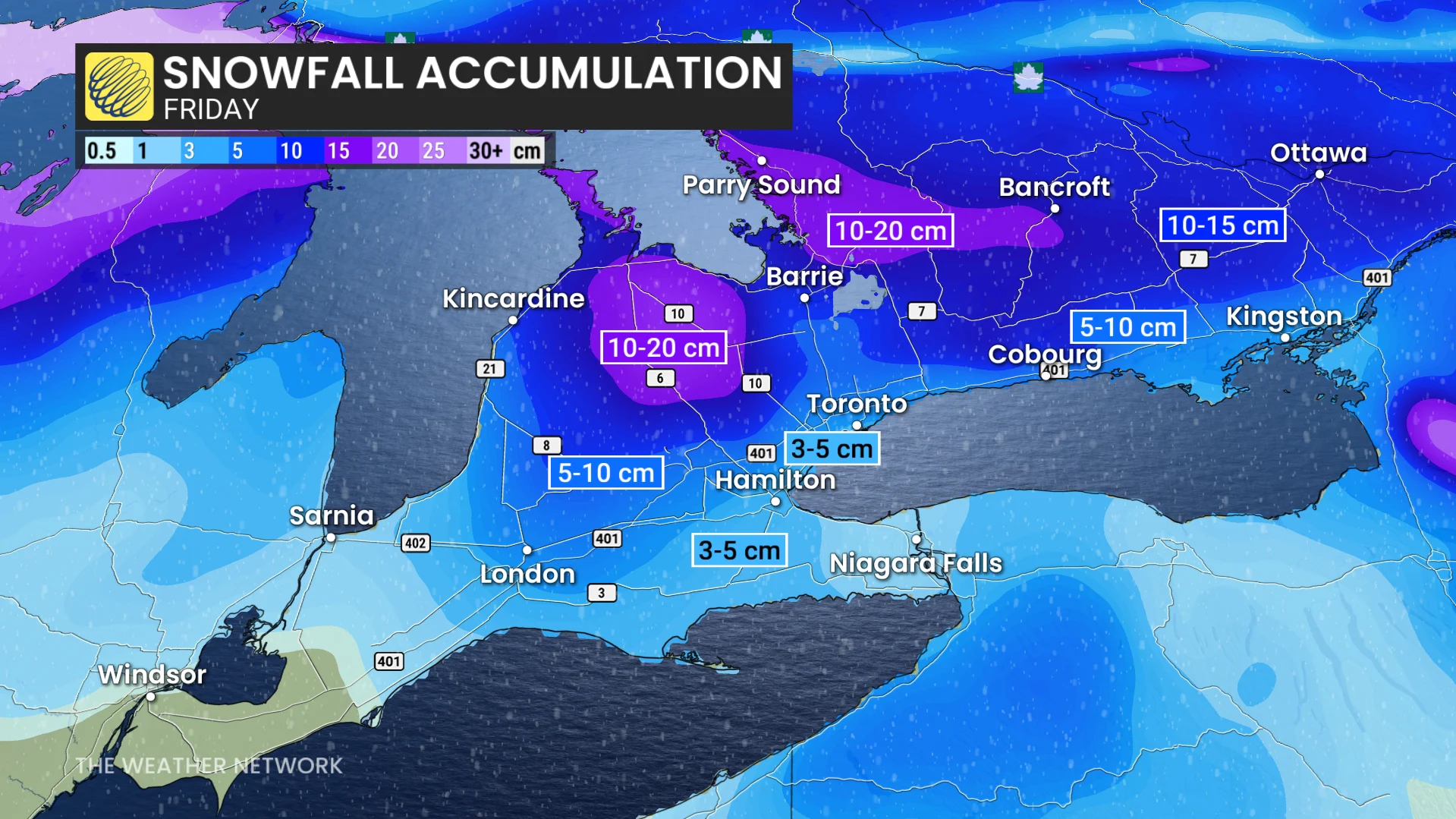 Ontario Friday forecast snow totals - March 11, 2026