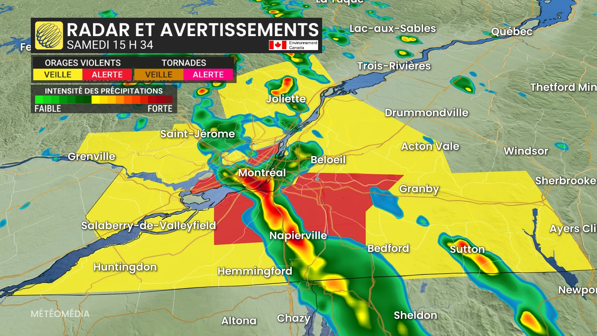 Veilles et alertes d'orages violents émises dans le sud du Québec