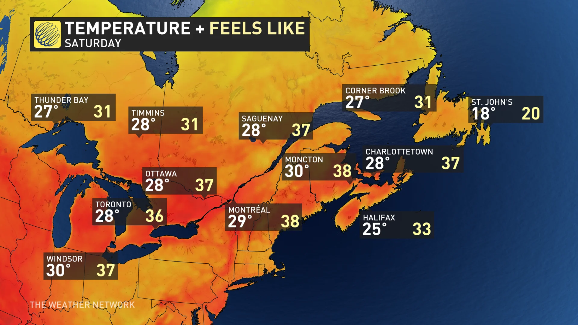 Baron - Saturday temperatures eastern Canada