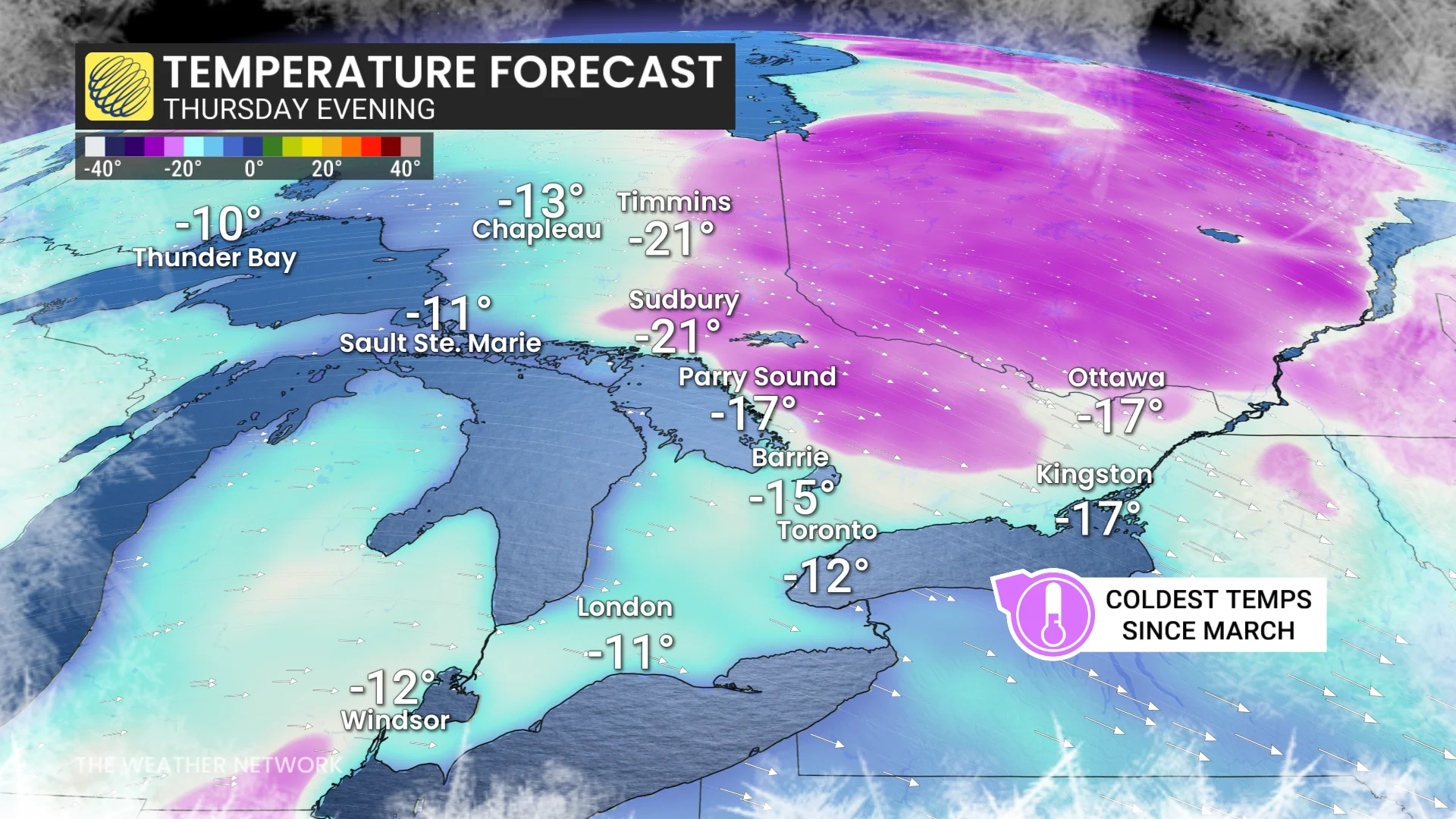 Baron - Temperature forecast Ontario Thursday evening - Dec 3