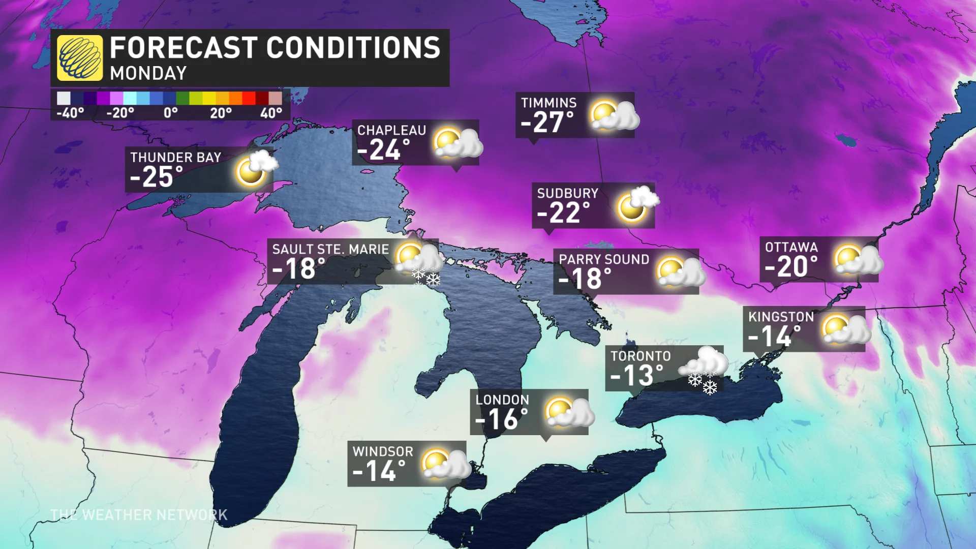 Baron - Ontario Monday temperatures - Jan15