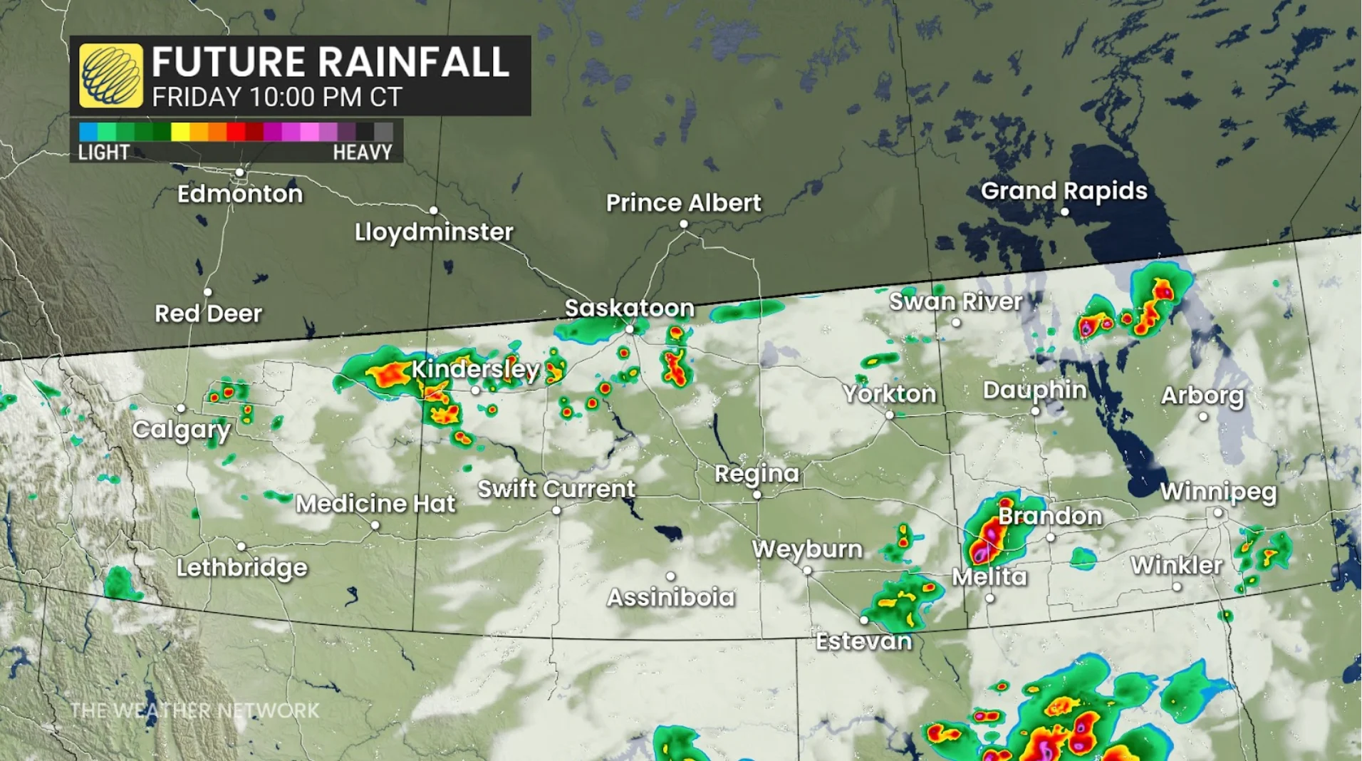 Prairies Friday 10pm forecast precipitation - June 27, 2025 - afternoon update