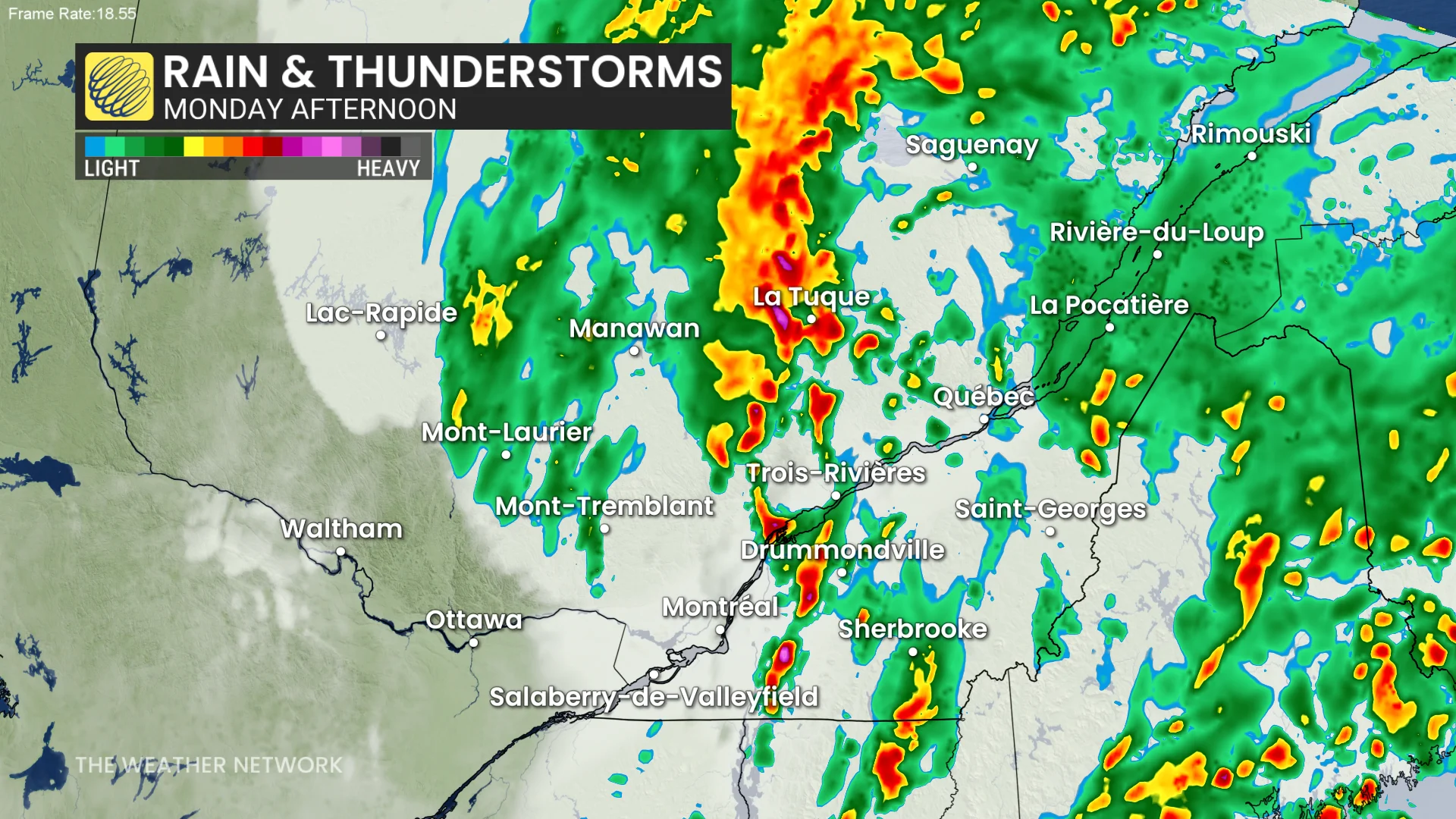 Quebec rain and thunderstorms Monday afternoon