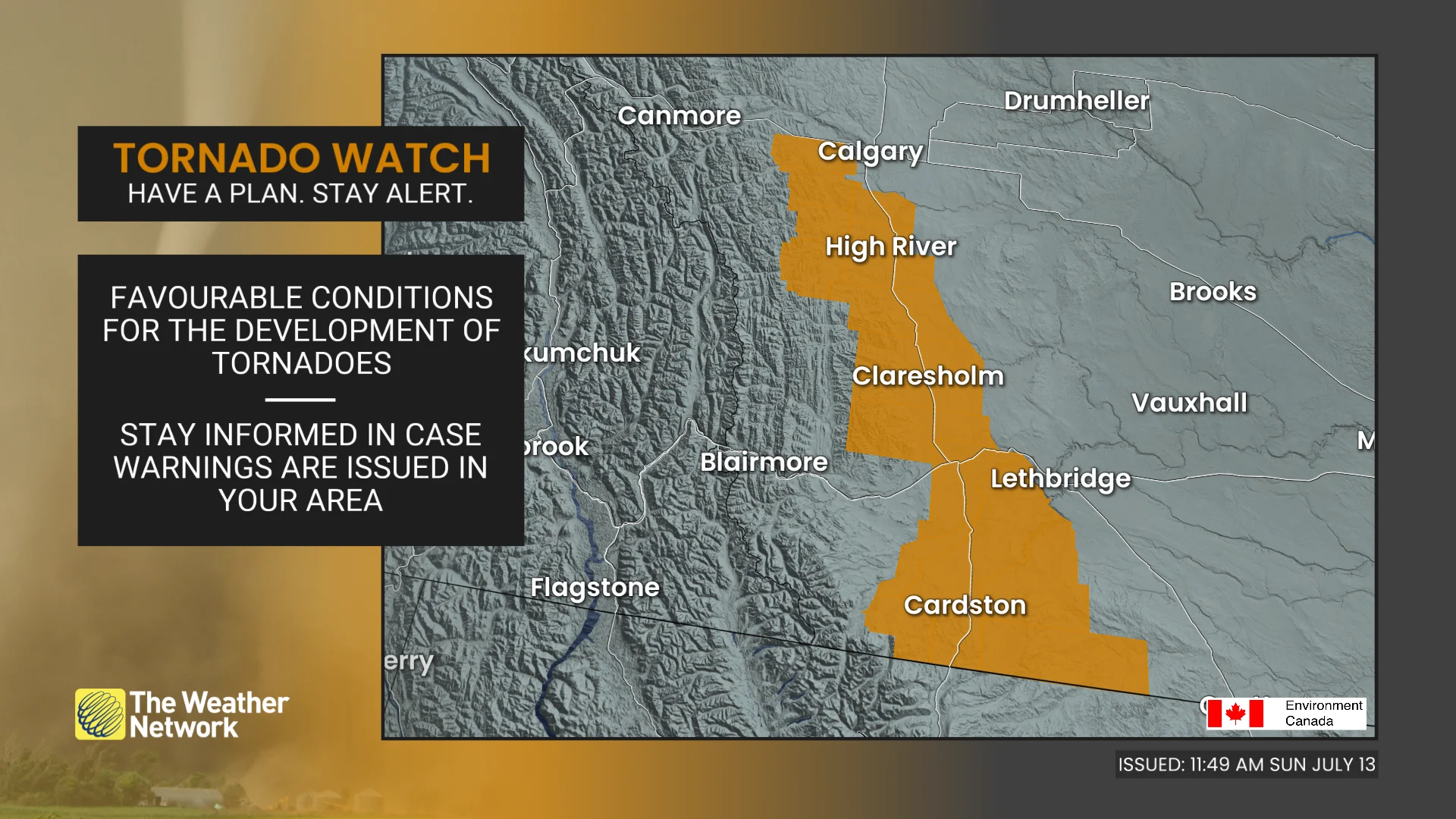 Alberta tornado watch July 13 2025