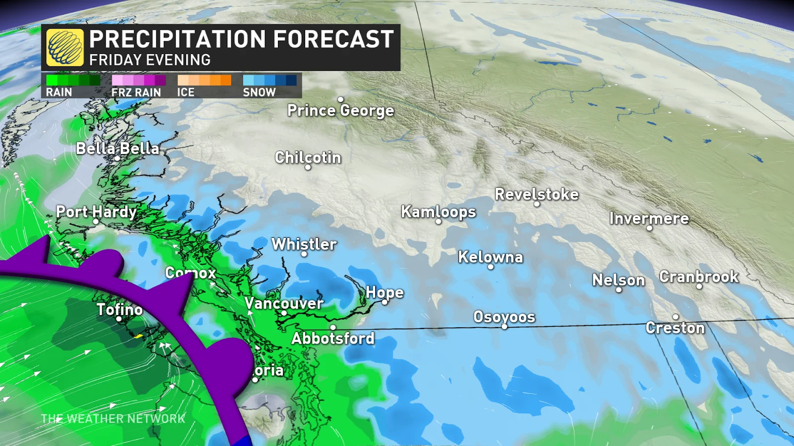 B.C. precipitation forecast Friday evening