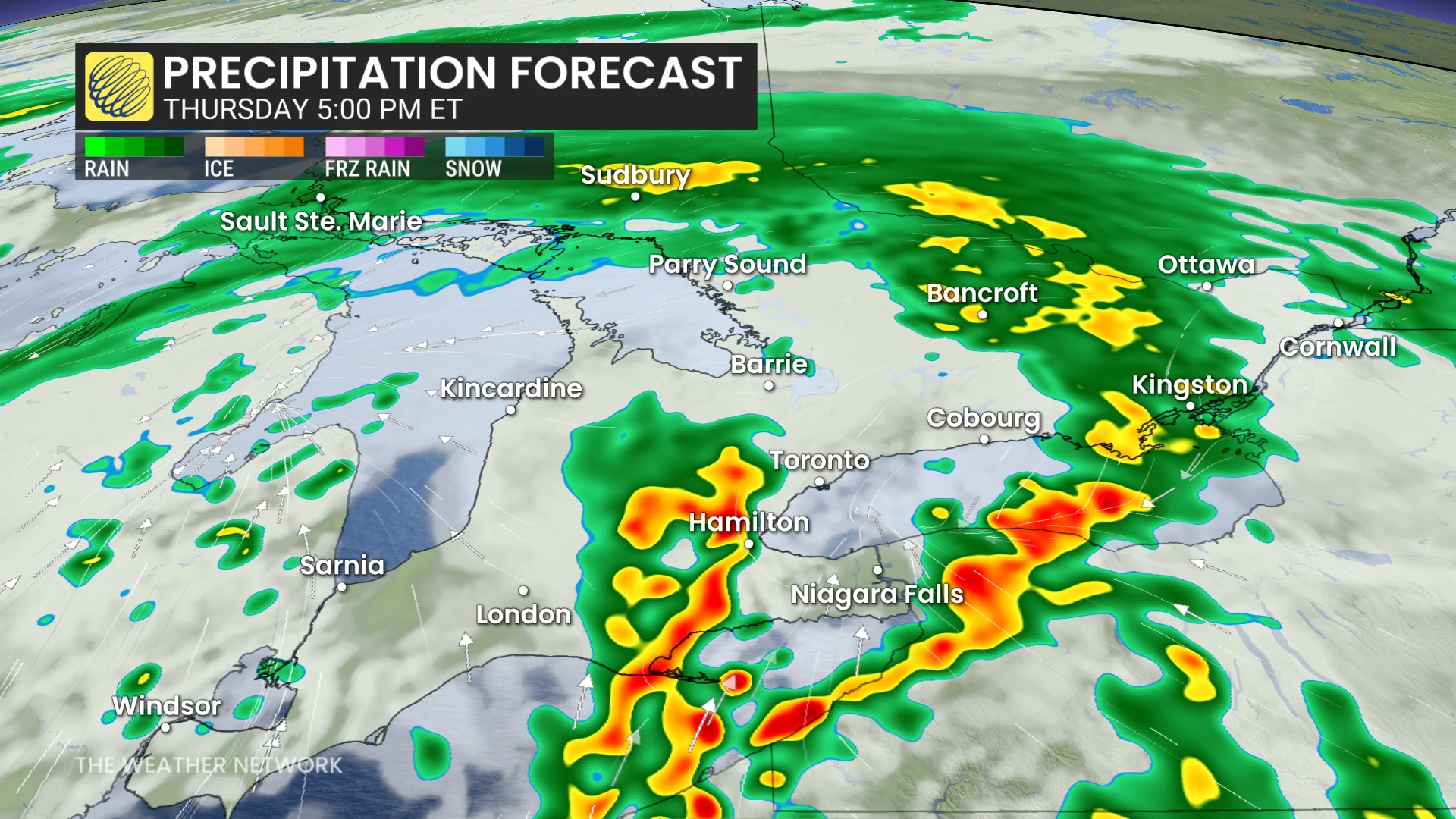 Ontario precipitation timing Thursday 5 p.m.