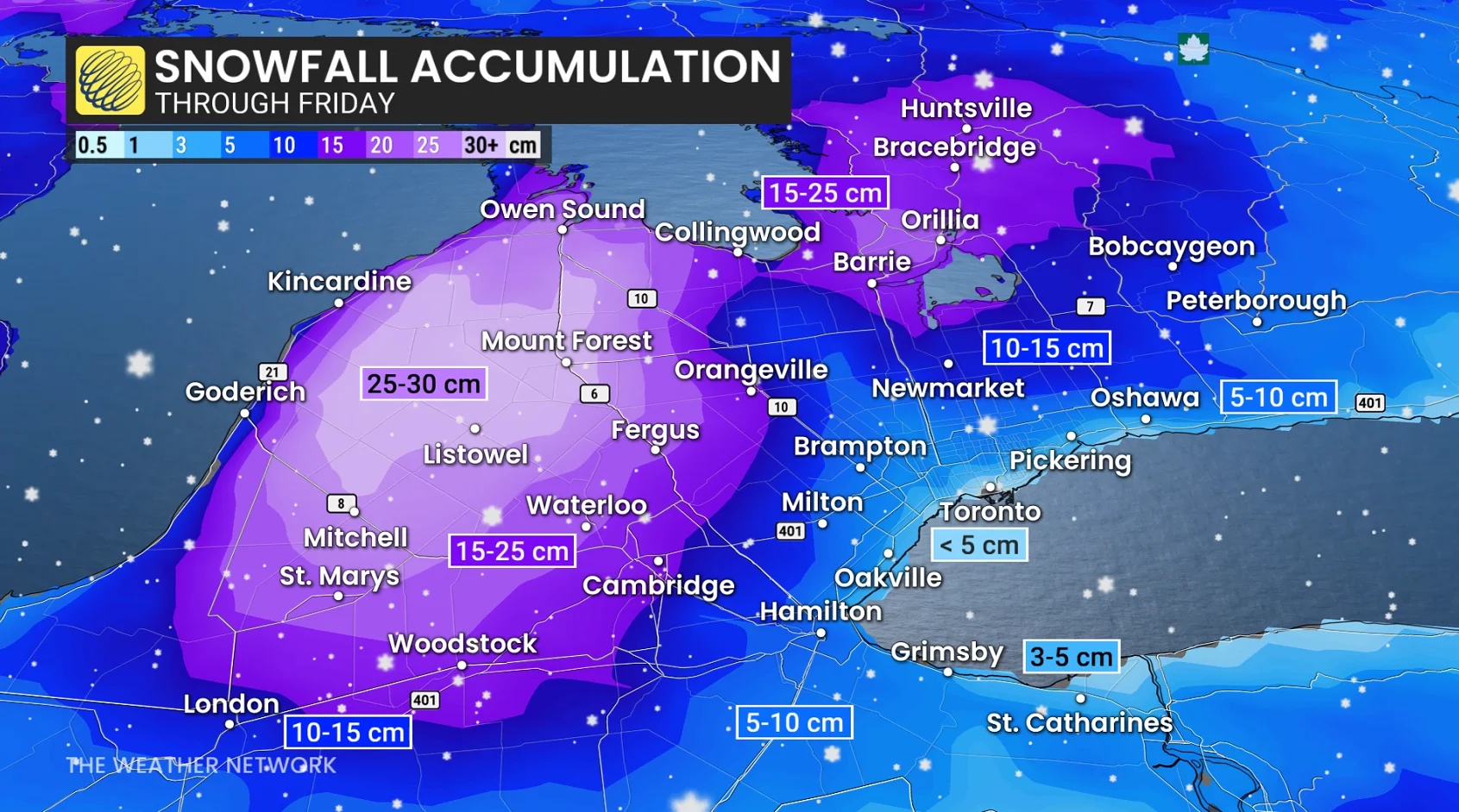 Ontario snowfall accumulation through Friday