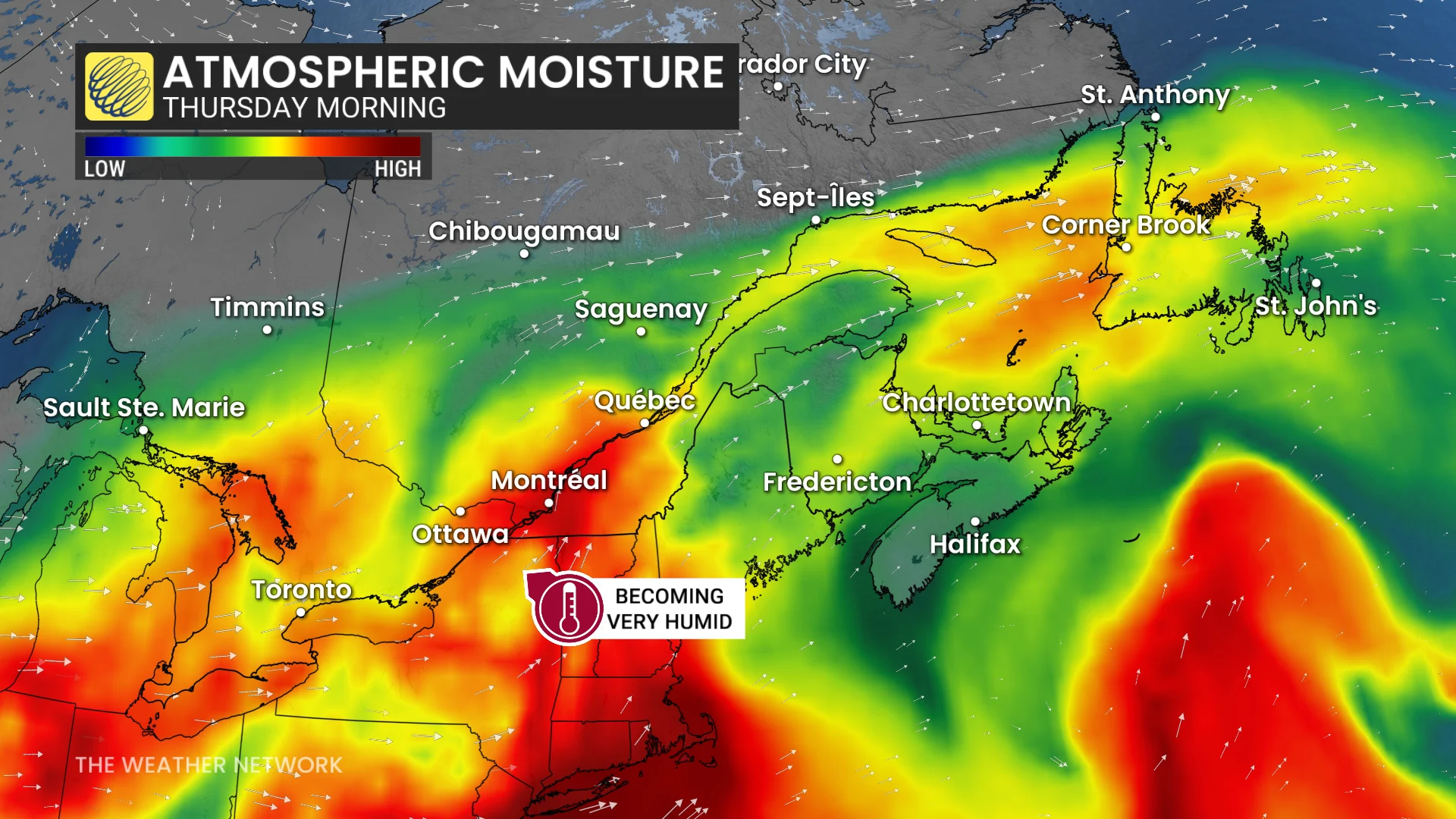 Ontario-Quebec atmospheric moisture Thursday morning