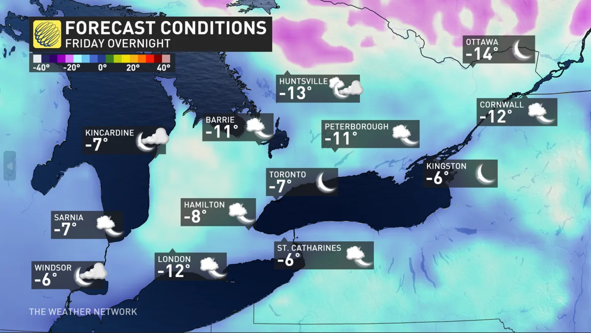 Baron - Southern Ontario Friday overnight temps