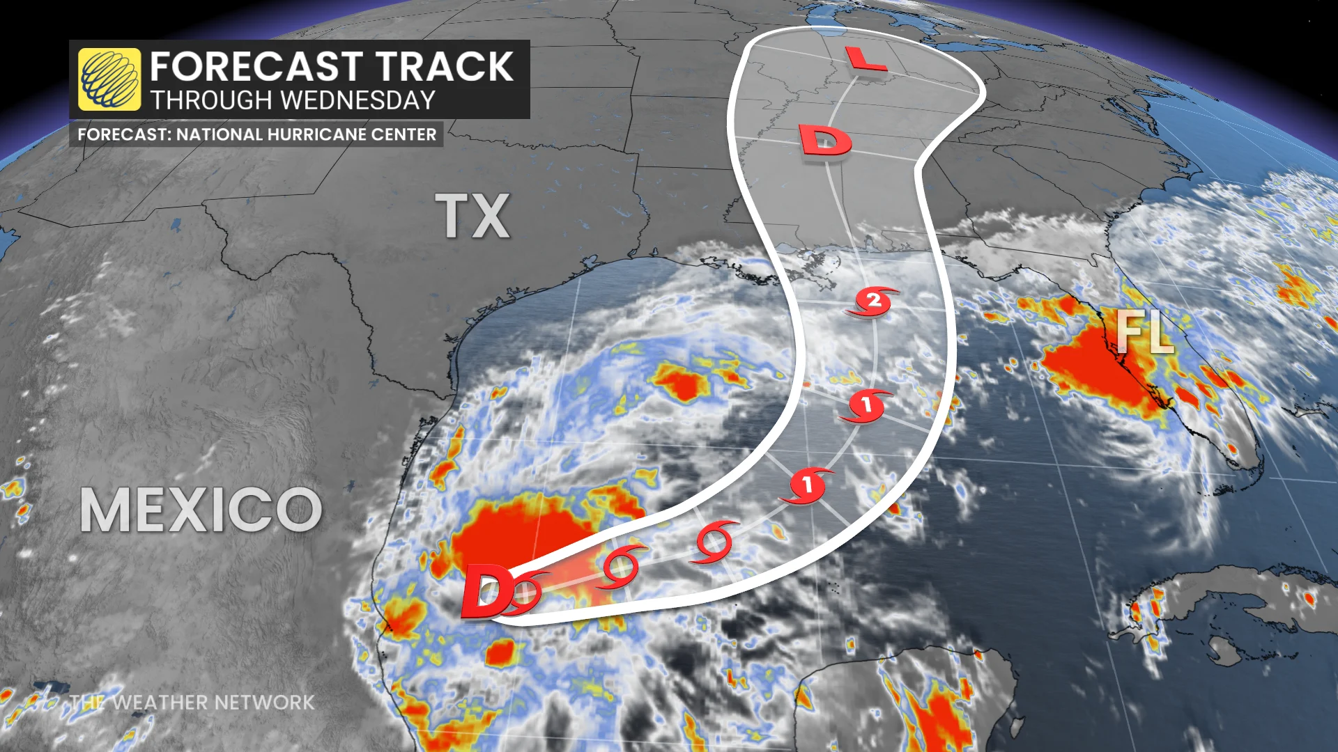 TD Nine forecast track through Wednesday