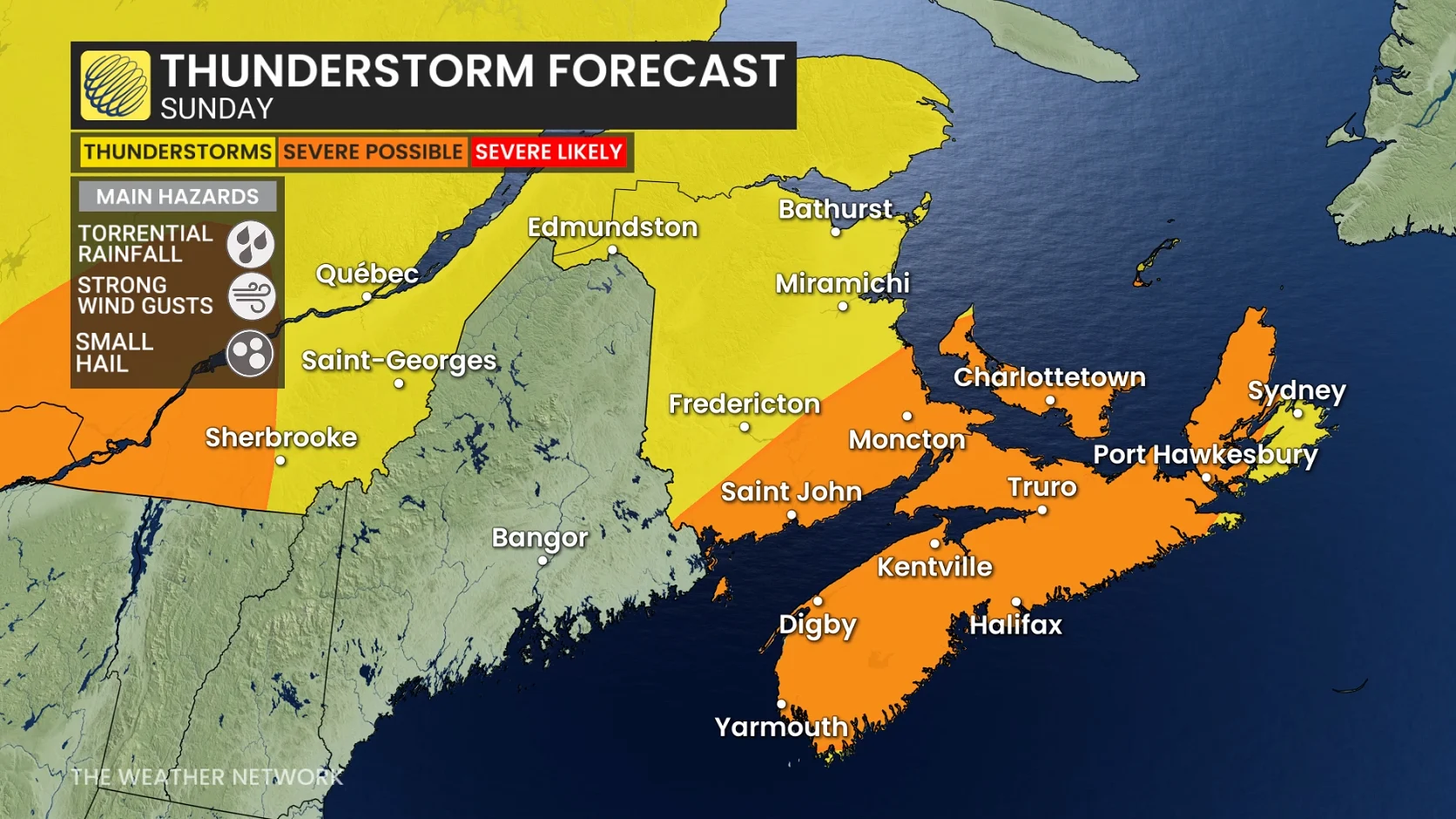 Maritimes thunderstorm forecast Sunday