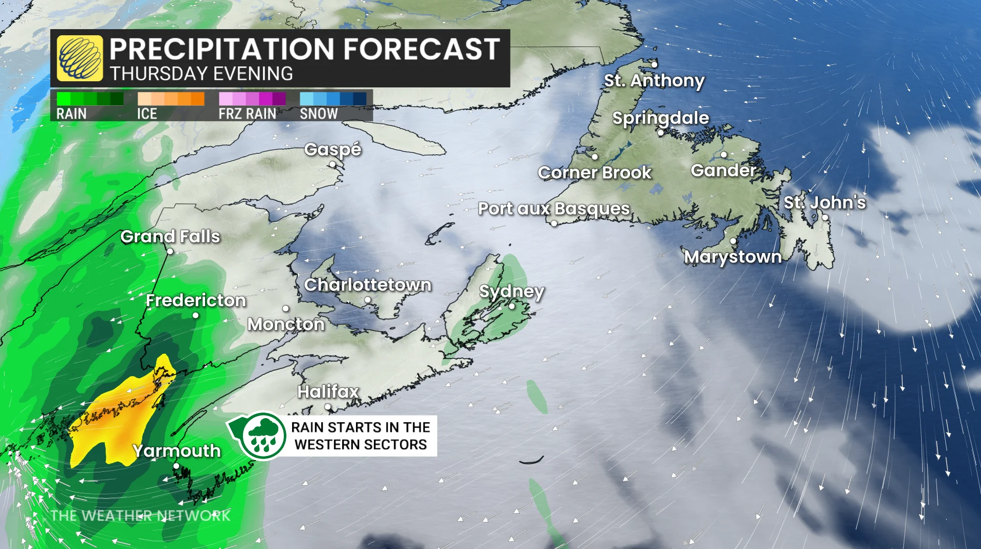 Baron - Atlantic Canada precipitation Thursday evening - April 29