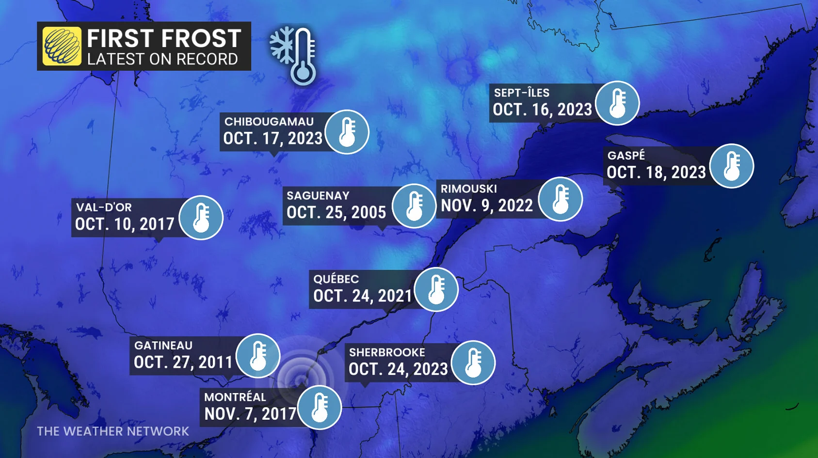Quebec first frost/latest on record