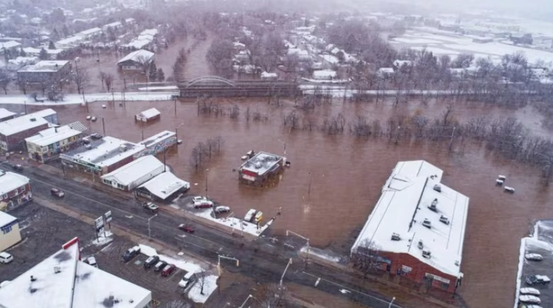 CBC: A drone captured a photo of significant flooding in the town of Sussex. (Submitted by Ronnie Davis)
