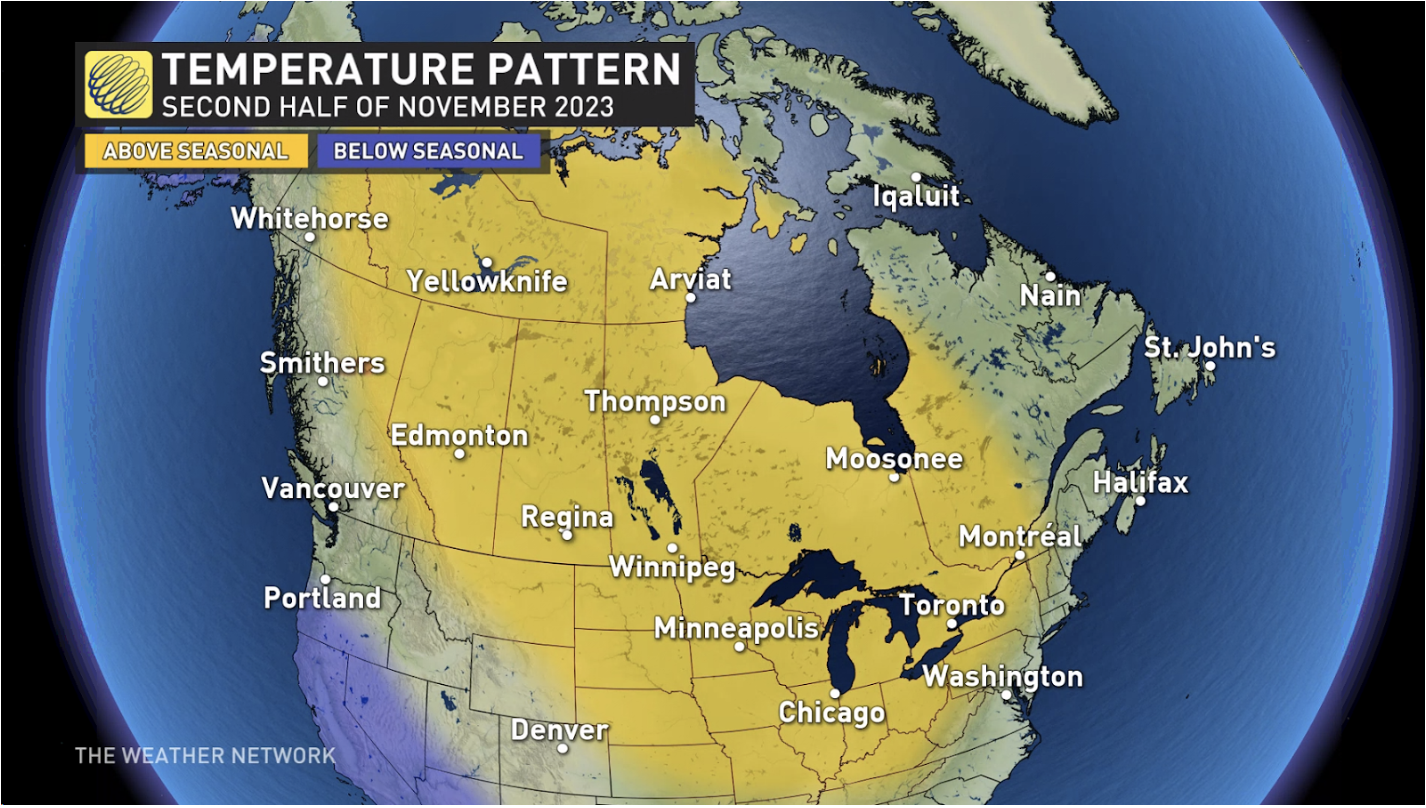 Weather Network: Temperatures for the second half of November 2023