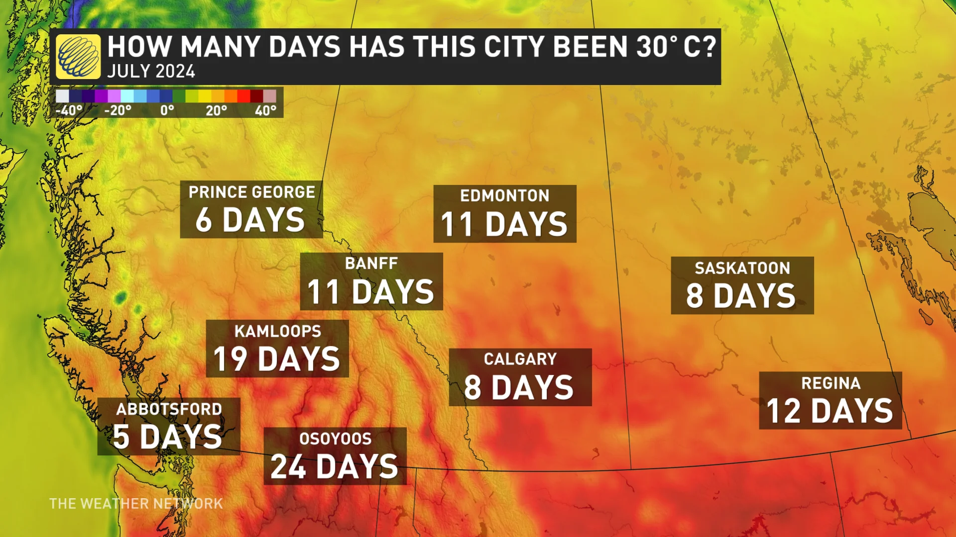 British Columbia 30 degree days July 2024